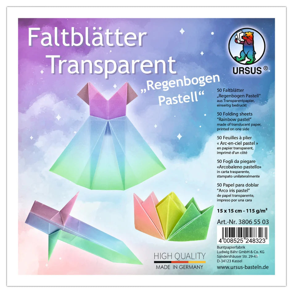 URSUS Rainbow Folding Paper - 50 Pastel Coloured Sheets - 15cm